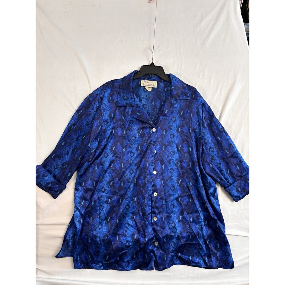 Options by Delta Burke Blouse 2X Blue Abstract Button Up Top Plus Size